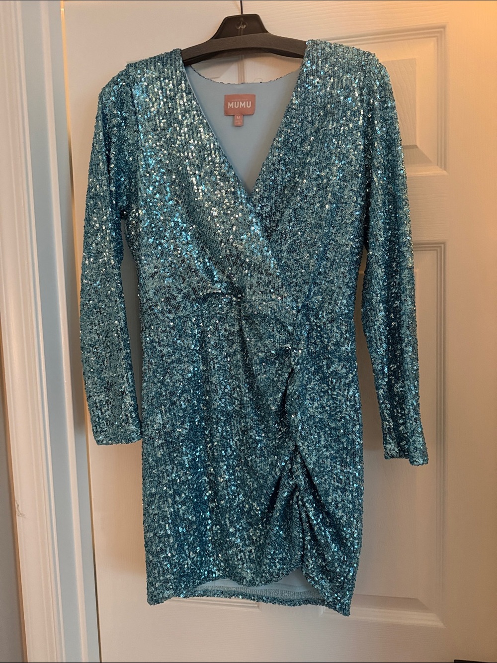 Show Me Your MuMu Kids Teal Sequin Wrap Dress